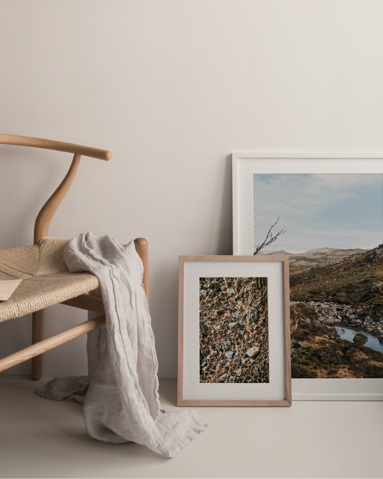 Pebble and Snowy Mountains Photography Print